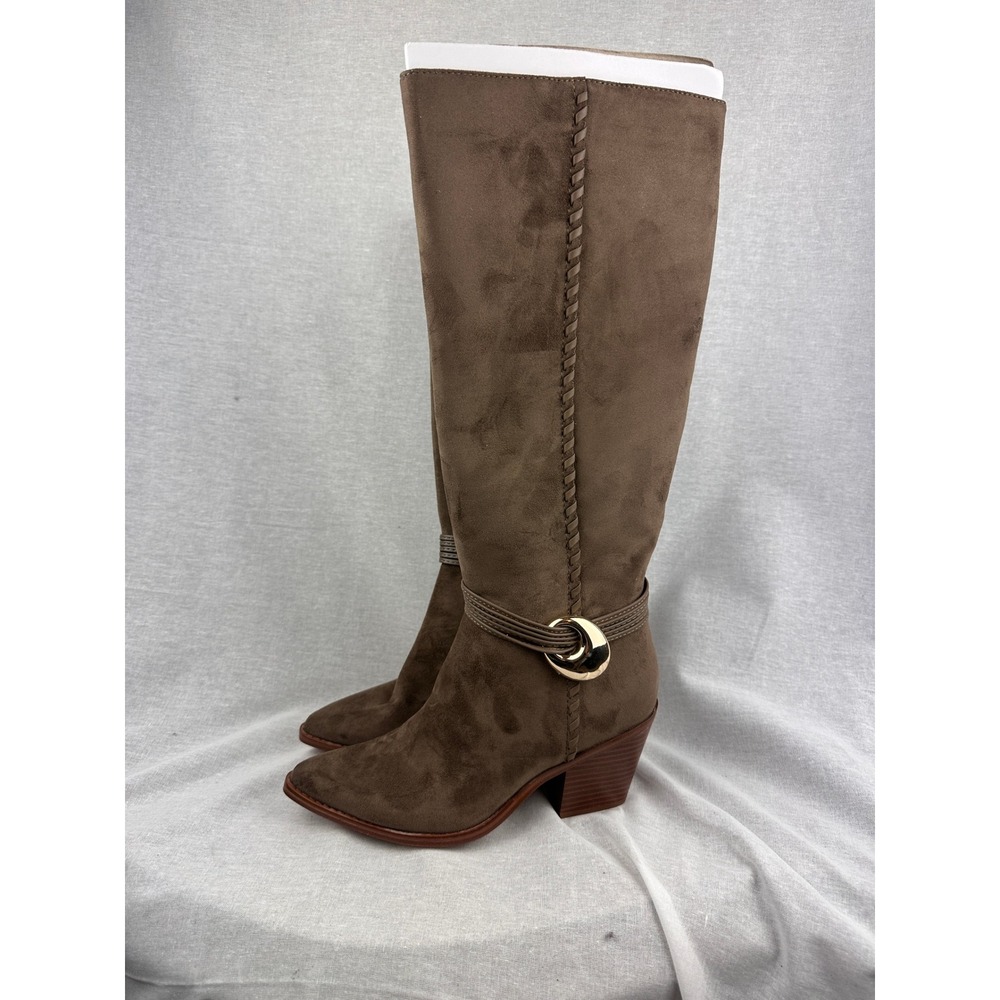 Universal Thread Rio Tall Boots Gray Taupe Faux Suede Block Heel Womens 7.5 NEW